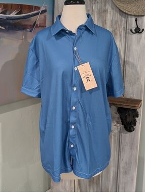 NWT Aloha Blue Short-Sleeve Button-Down Shirt